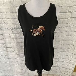 The Icing women M scoopneck tank top black embroidered animal top